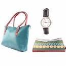 Seagreen Handbag + Banarsi Clutch + Black Strap watch